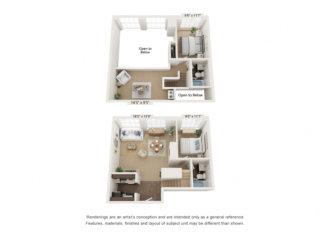 Floor plan for 2 beds, 2 baths, 1450 sqft